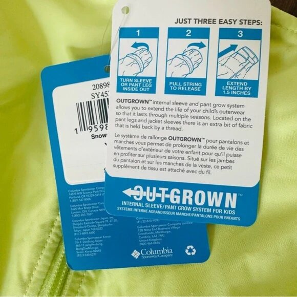 Columbia Snowslope III Bib Spring Yellow New Youth Unisex Size XL (18/20) - Picture 4 of 4